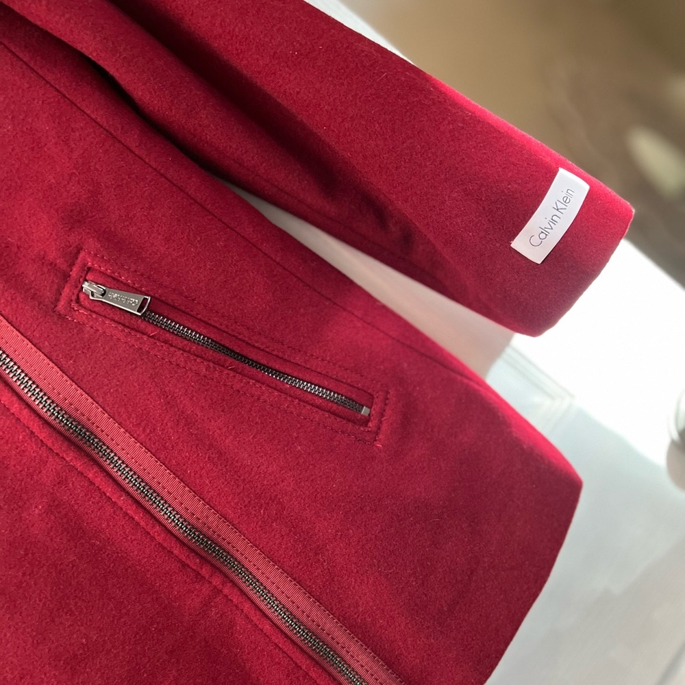 Calvin Klein Red Coat size Small. Asymmetrical zip up coat/lined warm jacket - Picture 8 of 16